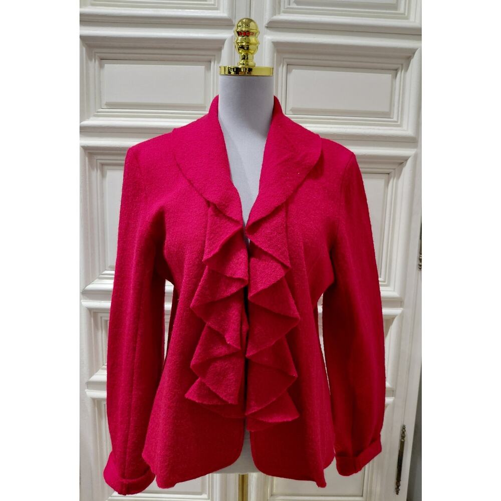 Charter Club Womens Red wool jacket with front ruffle design size Large.
